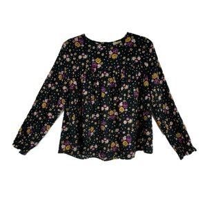 Thereabouts Girls Plus Black Floral Long Poet Sleeve Babydoll Top - 14.5 / 16.5